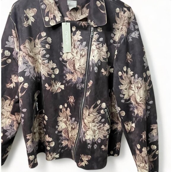 Chico's Sueded Floral Moto Jacket Size 3 (16/18), New - Picture 6 of 16